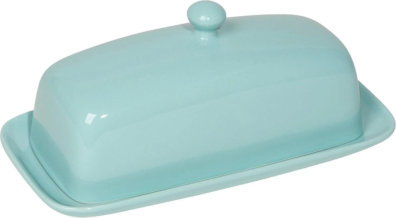 Now Designs Stoneware Rectangle Butter Dish with Lid Eggshell, Eggshell Blue