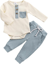 Baby Boy Clothes 3 6 12 18 Months Ribbed Knitted Long Sleeve Romper and Pants