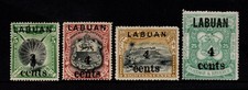 LABUAN 1904 4c SURCHARGES ON 5c, 6c, 18c (SG 133a) & 25c, FINE MINT, CAT. &pound;127