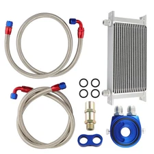 Engine Transmission Oil Cooler+ AN-10 Filter Adapter Hose + Sandwich Plate Kit