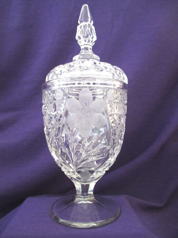 Duncan and Miller Candy Dish Jar With Lid Floral Leaf Pattern EAPG Stunning!