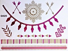 Flash Temporary Adhesive Tattoo Gold Pink 9 Pieces Bracelet Neck Chain Body G25