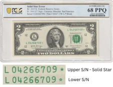 2017A Star $2 Two Dollar PCGS Graded Gem 68PPQ SOLID/FILLED STAR Error Note RARE