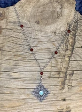 Sterling Silver Turquoise And Garnet Southwestern Style Necklace By Boma