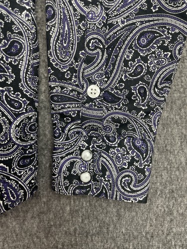 Cinch Shirt Youth Boy L 12 Black Purple Paisley Pearl Snap Long Sleeve Button Up - Picture 5 of 10
