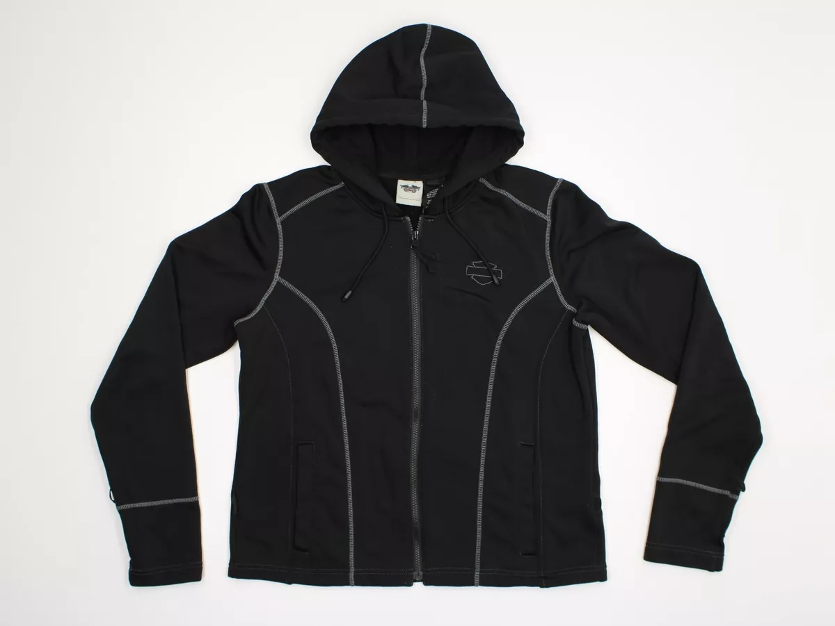Harley Davidson Women Size M Black Hoodie Jacket Polyester Spandex