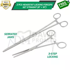 2Pcs Set 8" + 10" Straight Hemostat Forceps Locking Clamp Fishing Plier German G