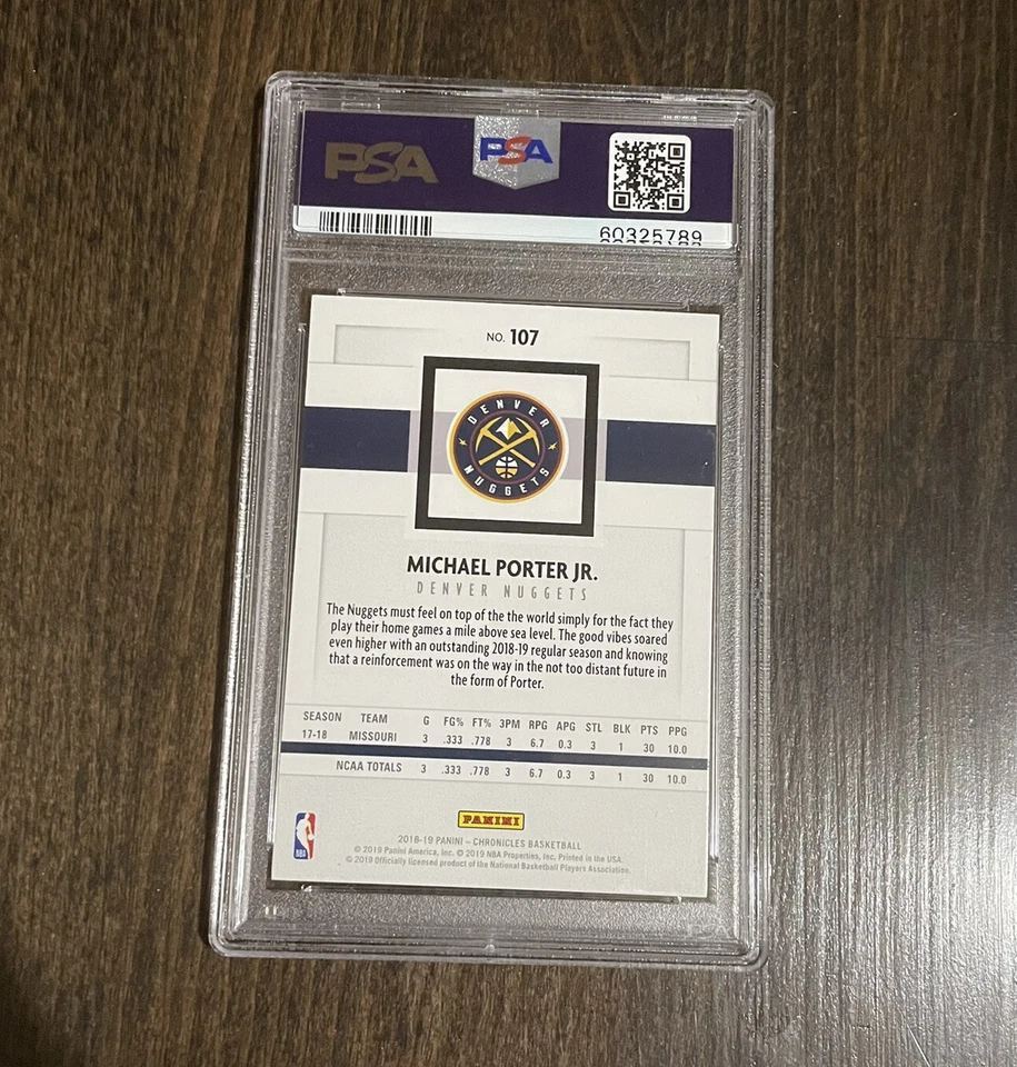 Michael Porter Jr 2018 Panini Chronicles 107 PSA 9 RC Denver Nuggets NBA - Image 2 of 2