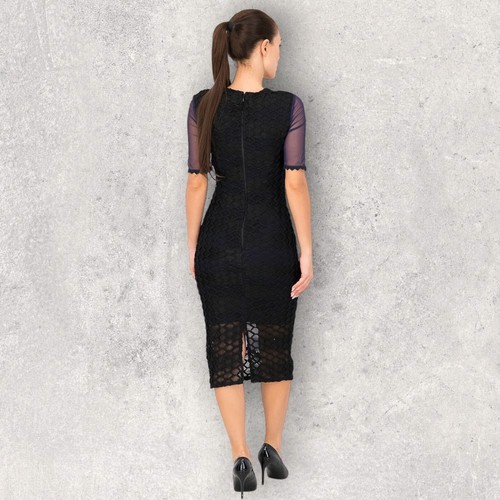 Topshop Damen marineblau durchsichtig Netz & schwarz Häkelspitze Bleistiftkleid UK 10 - Bild 3 von 7