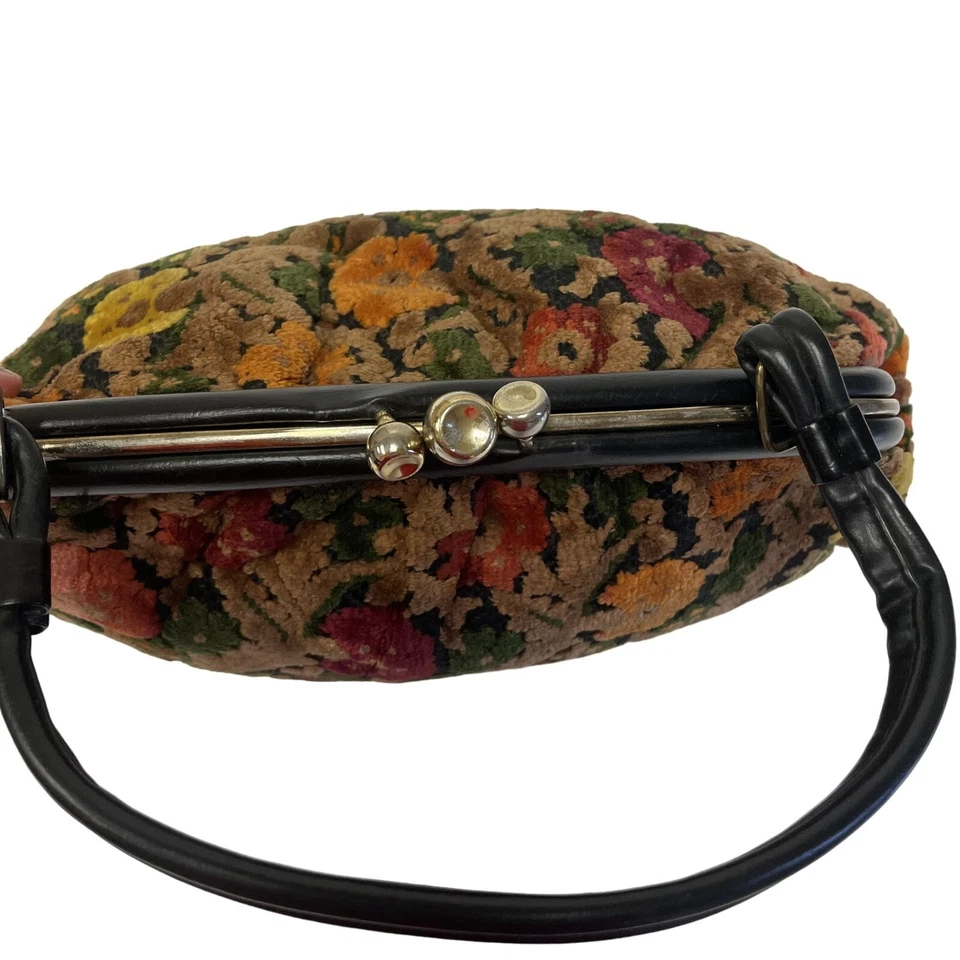 Bolso de Mano FLORAL AÑOS 70 ALFOMBRA TERCIOPELO Cartera FLOR HIPPIE MoD KISS LOCK Cartera Foto 3 de 4