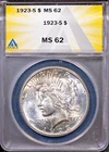 1923-S Silver Peace Dollar MS 62 ANACS # 7786723 + Bonus