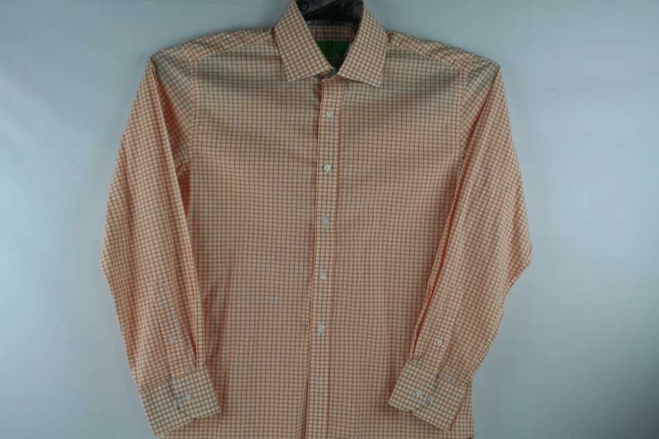 Мужские клетчатые оранжевые и белые манжеты Bristol and Bull с длинным рукавом на пуговицах M - Изображение 4 из 4