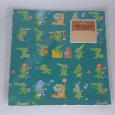VTG Hallmark NOS Silly Weekend Alligator Gift Wrap Paper 2 Sheets 30x20" USA