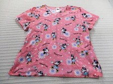 Minnie Mouse Womens Scrub Shirt Large Pink V Neck Pocket Short Sleeve