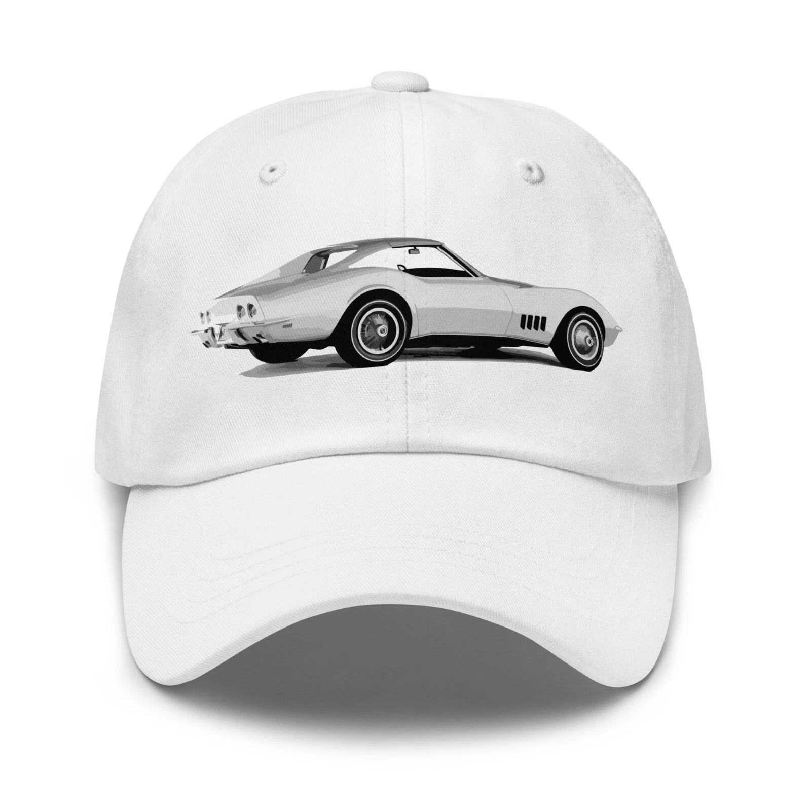 White 1968 Vette Coupe Dad Hat – Classic Stingray Muscle Car C3 Baseball Cap
