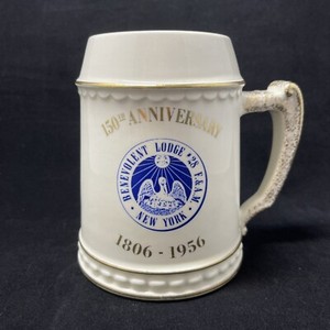 New York Masons Beer Mug Stein Benevolent Lodge 28 150th Anniversary 1956