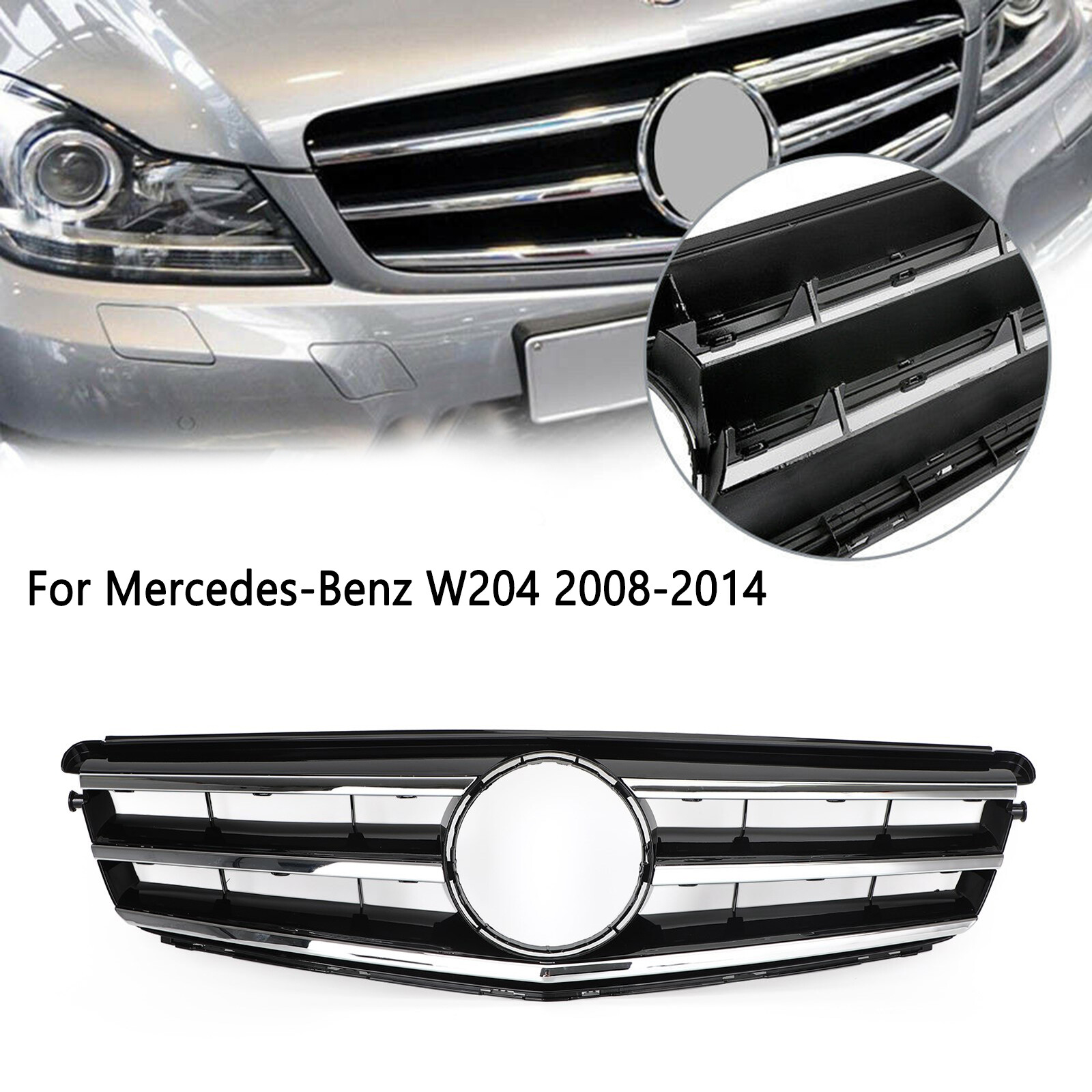 LED Black Chrome Front Grill Grille Fit Benz C Class W204 C300 C350 2008-2014 D1