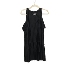 Banana Republic Womens Sleeveless Dress Black Medium Layered Pleated Stretch