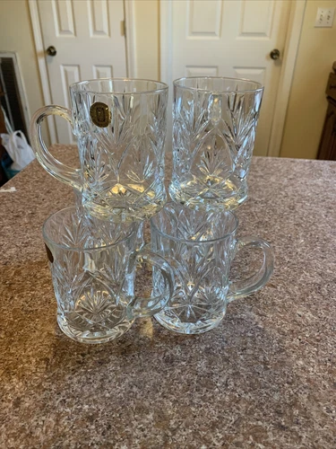 set of 6 paul sebastian crystal diamond cross cut fine crystal mugs