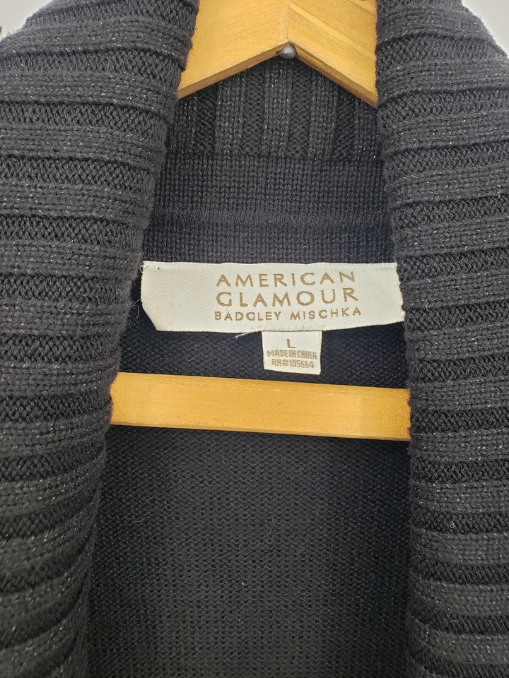 Suéter American Glamour Badgley Mischka Mujer Grande Largo Plumero Cárdigan Foto 2 de 4