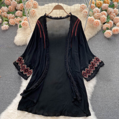 Women Boho Top Embroidery Kimono Cardigan Coat Ethnic