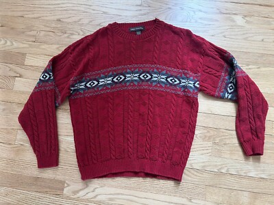 Vintage Liberty Sweaters Mens Large L Grandpa Red Snowflake Ugly Christmas