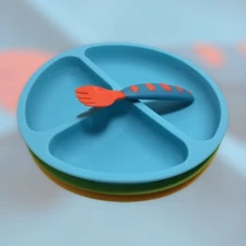 PandaEar Divided Unbreakable Silicone ¹Baby and Toddler Plates/3 Pack. No  spoon