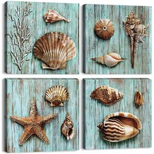 Coastal Wall Decor Beach Seashell Wall Art for Bathroom Ocean Decor Rustic T...