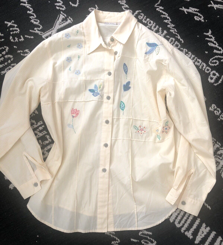 Vtg NOS M Embroidered KORET CITY BLUES Yellow Pin Striped Button Blouse Shirt