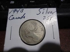 Canada 1943 - 25 Cent Quarter Canadian Coin - 80% Silver