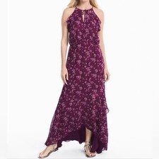 White House Black Market Ruffle Floral High Low Maxi Dress Size 12 Wedding Guest