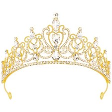 TODDER Tiara for Women Girls Rhinestone Princess Queen Crowns Crystal Gold