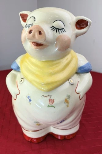 Vtg MCM Shawnee SMILEY Chrysanthemum Figural 11.5” Pig Cookie Jar Art Pottery