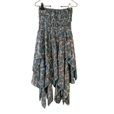 Strapless Fairy Dress Handkerchief Hem Floral One Size Ocean Blue Apparel