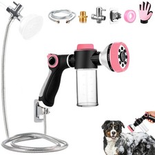 Dog Shower Attachment with 6.6FT Hose, 8 Sprayer PINK-HOSE INCLUDED