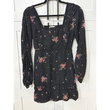 Show Me Your Mumu Black Floral Mini Dress Small Boho Cottagecore Long Sleeve