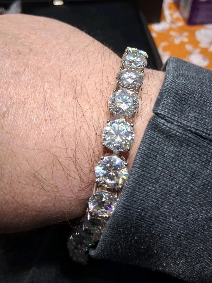 Brazalete de cadena de tenis Big BOSS de 40 quilates de plata esterlina 925 de moissanita de 8 mm para hombre Foto 4 de 4