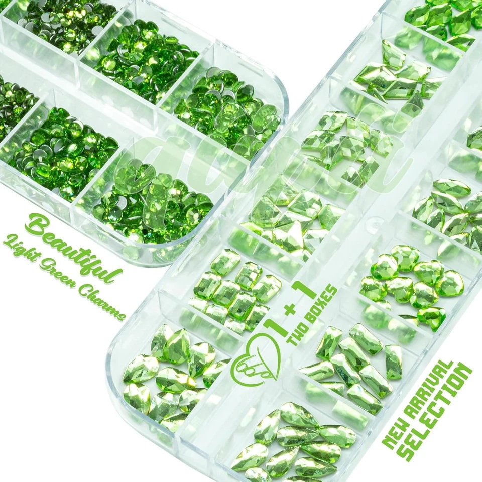 3180 PIEZAS Estrás de Uñas Verde Claro K9 Gemas Multiforma con Pluma de Cera para Hágalo Usted Mismo Foto 2 de 3