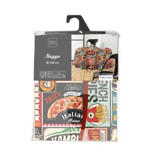 Toile cirée ronde - Diamètre 160 cm - Fastfood - Multicolore
