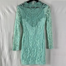 Guess By Marciano Size S Floral Crochet Lace High Neck Sheath Mini Dress Green