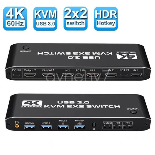 2X2 USB 3.0 HDMI KVM Switch 4K 60Hz Dual Monitor Extended Display Switcher 2 PC - Picture 2 of 14