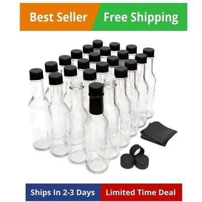 Hot Sauce Bottles with Black Caps & Shrink Bands, 5 Oz - 24 Pack