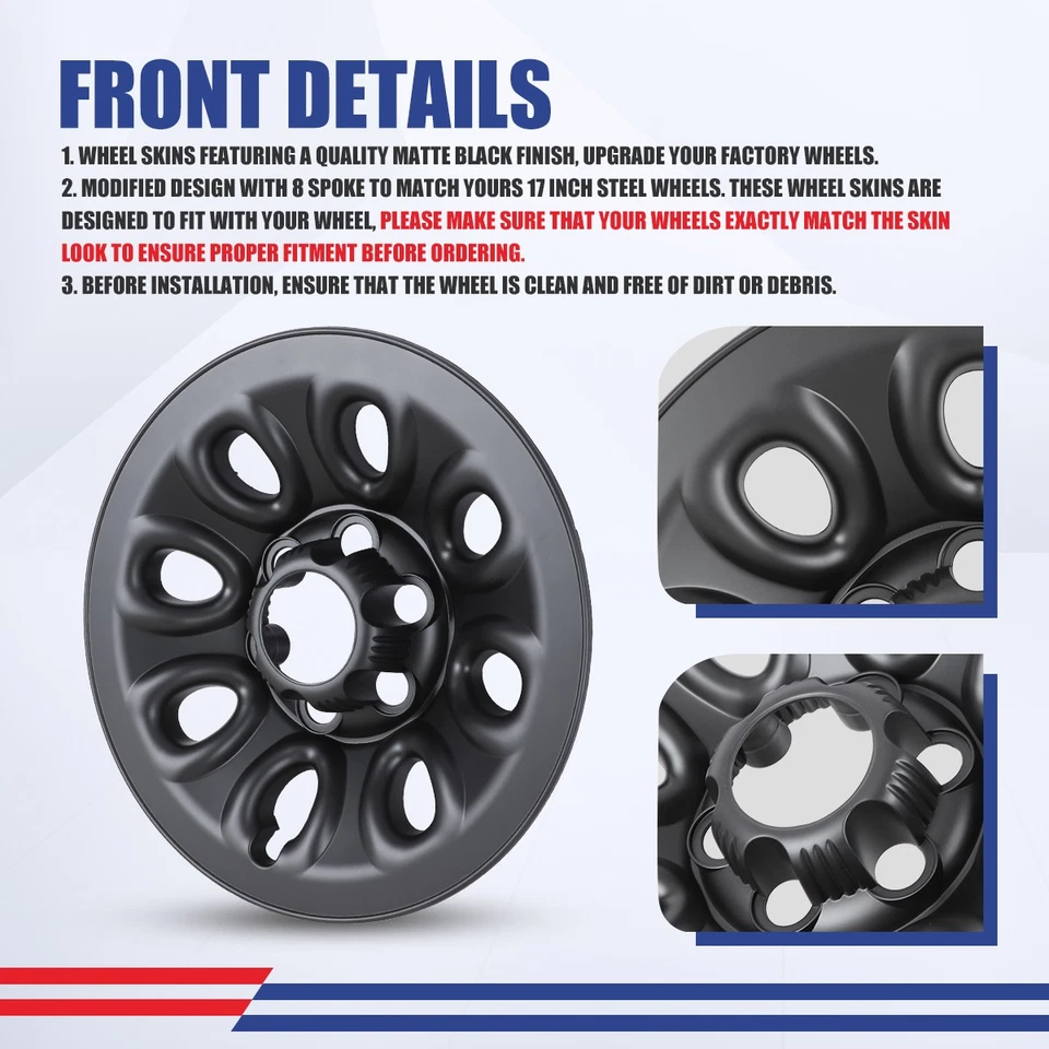 Set of 4 17''Wheel Rim Cover Hubcap For2005-13 Chevy Silverado 1500 Matte Black Foto 4 de 4