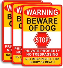 3 Pack Beware of Dog Sign, 8x12 Inches, Aluminum Metal, No Trespassing Sign