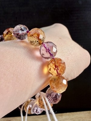 Kristall Amethyst & Citrin facettiert Perlen Armband Heilung Schmuck spirituell 9 mm