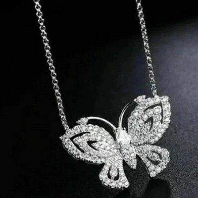 3.4CT Round Cut Lab Created Diamond Women's Chain Pendant 14k White Gold Plated