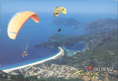 Ölüdeniz Türkei Gleitschirm Postkarte Fethiye Mugla Keskin Farbe verschickt 2000er