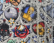 Custom Cotton Woven Fabric Star Wars Gray Tattoo By The 1/4 Yard 9x56
