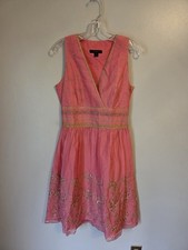 Express Dress Womens 4 Pink Princess A Line V-Neck Metallic Floral Embroidered