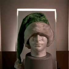 Santa Hat LONG Green And White Adult O/S